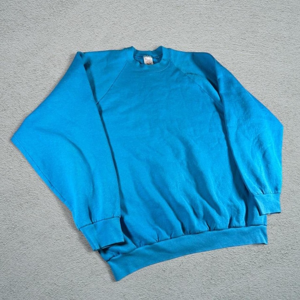 Fruit of the Loom 1990s Blue Crewneck Sweatshirt XL Vintage Cyan Blank